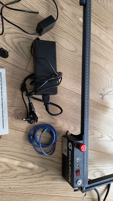 Laser Sculpfun S30 Ultra, pompa, akcesoria, sklejka, extension kit