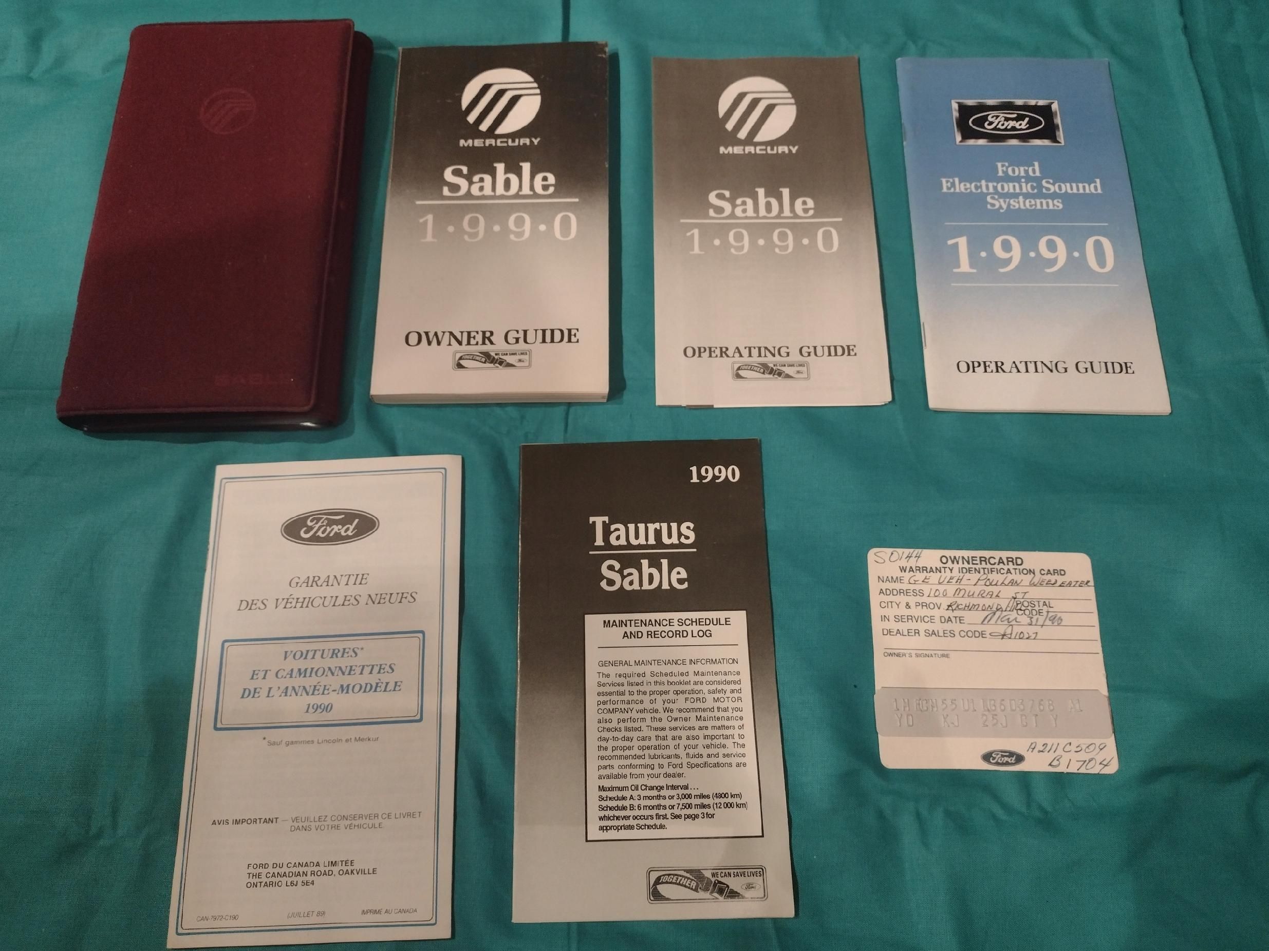 Ford Mercury Sable Instrukcja Książka Etui 1990