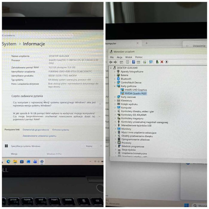 Dell Precision 3551 i7-10875H 8C 16GB 512SSD NVIDIA P620 4GB Rok Gwar!