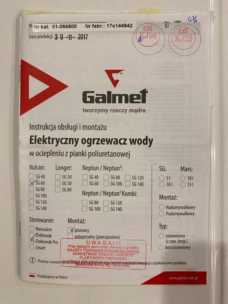 Elektryczny ogrzewacz wody Gamlet 60l