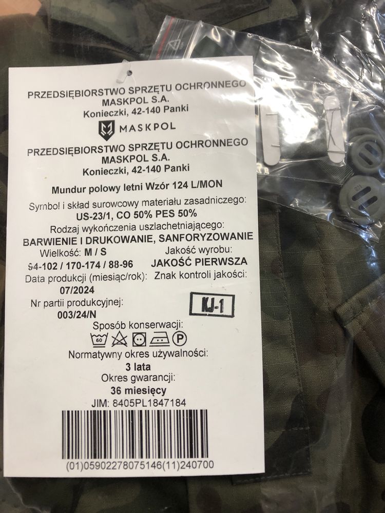 Mundur Polowy Letni Wzór 124 L/MON. Rozmiar:M/S