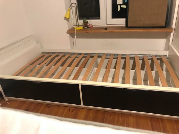 Łóżko IKEA Flaxa 90x200 biało czarne z szufladami