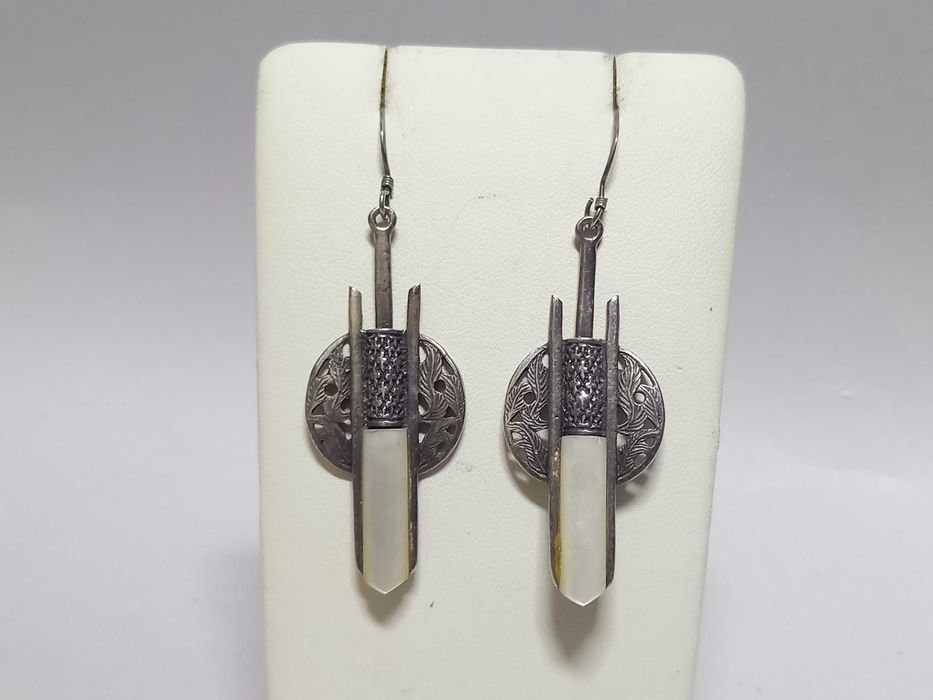 Kolczyki, srebro i kamień księżycowy, art-deco