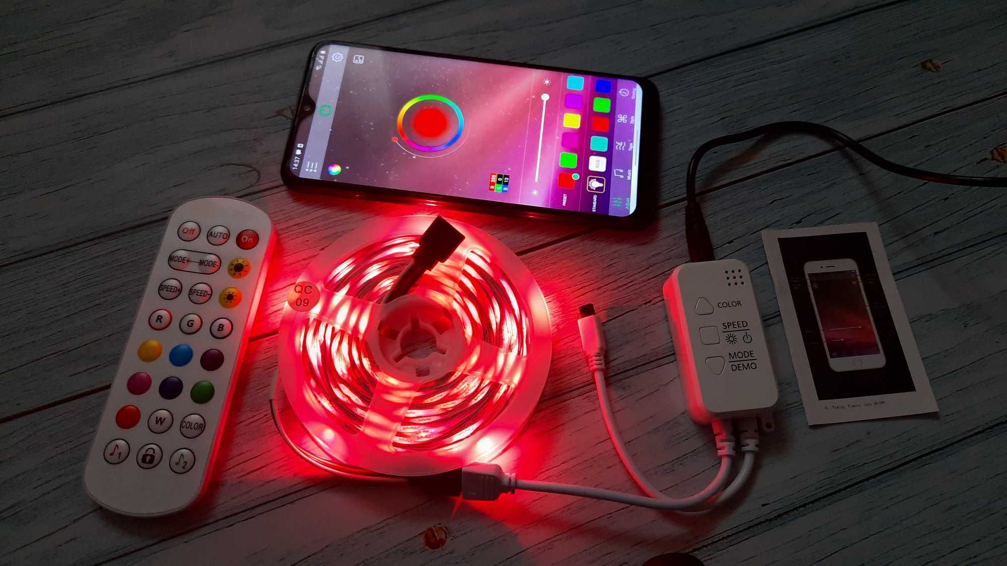 Комплект Светодиодная RGB LED лента 5м 5050 управление Bluetooth+IR