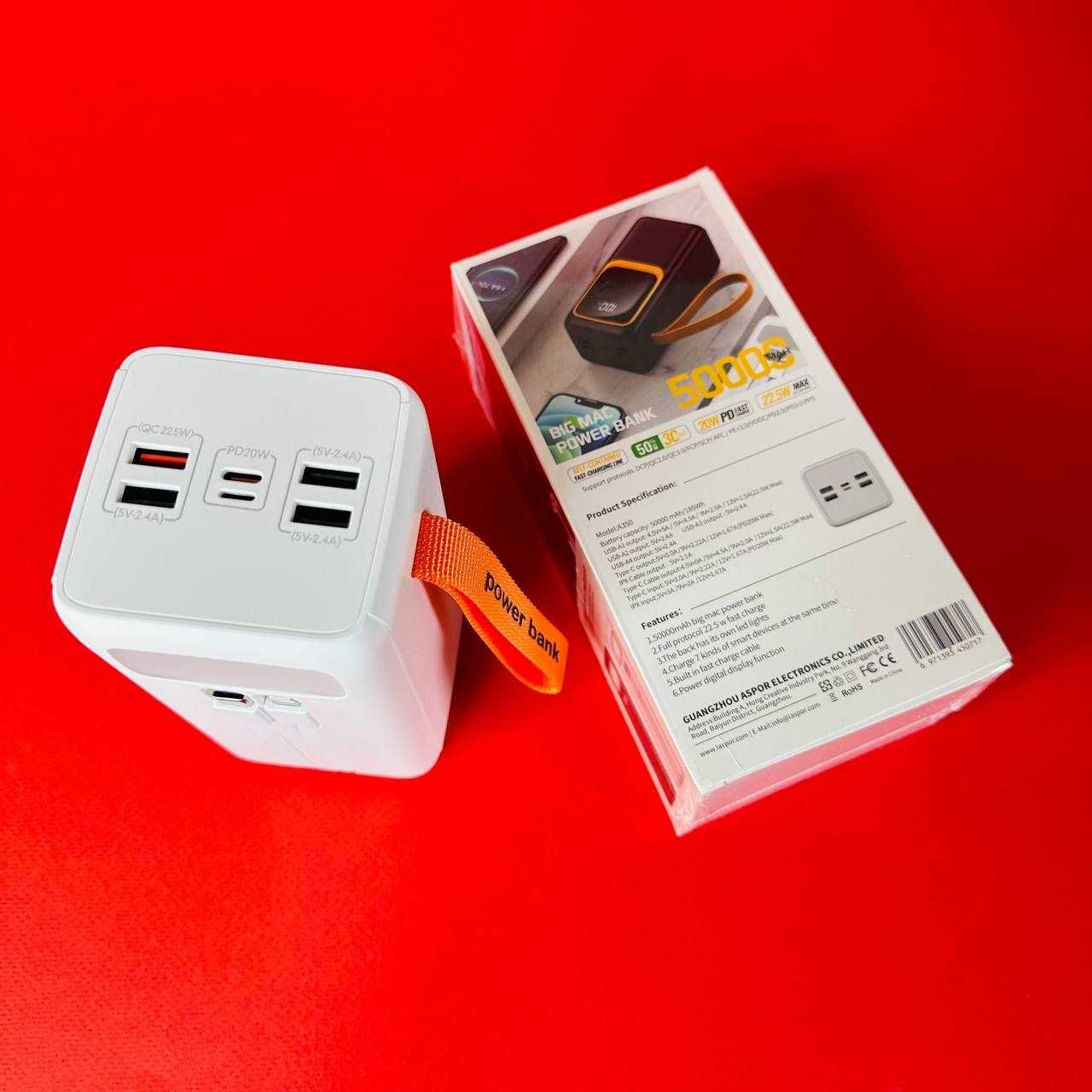 Power bank Aspor A350 50000 mAh White Original Реальна емкість
