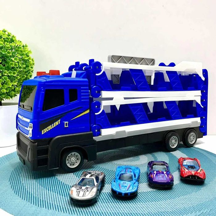 Автовоз інерційний з машинками світло та звук Синій (D663-T204B)