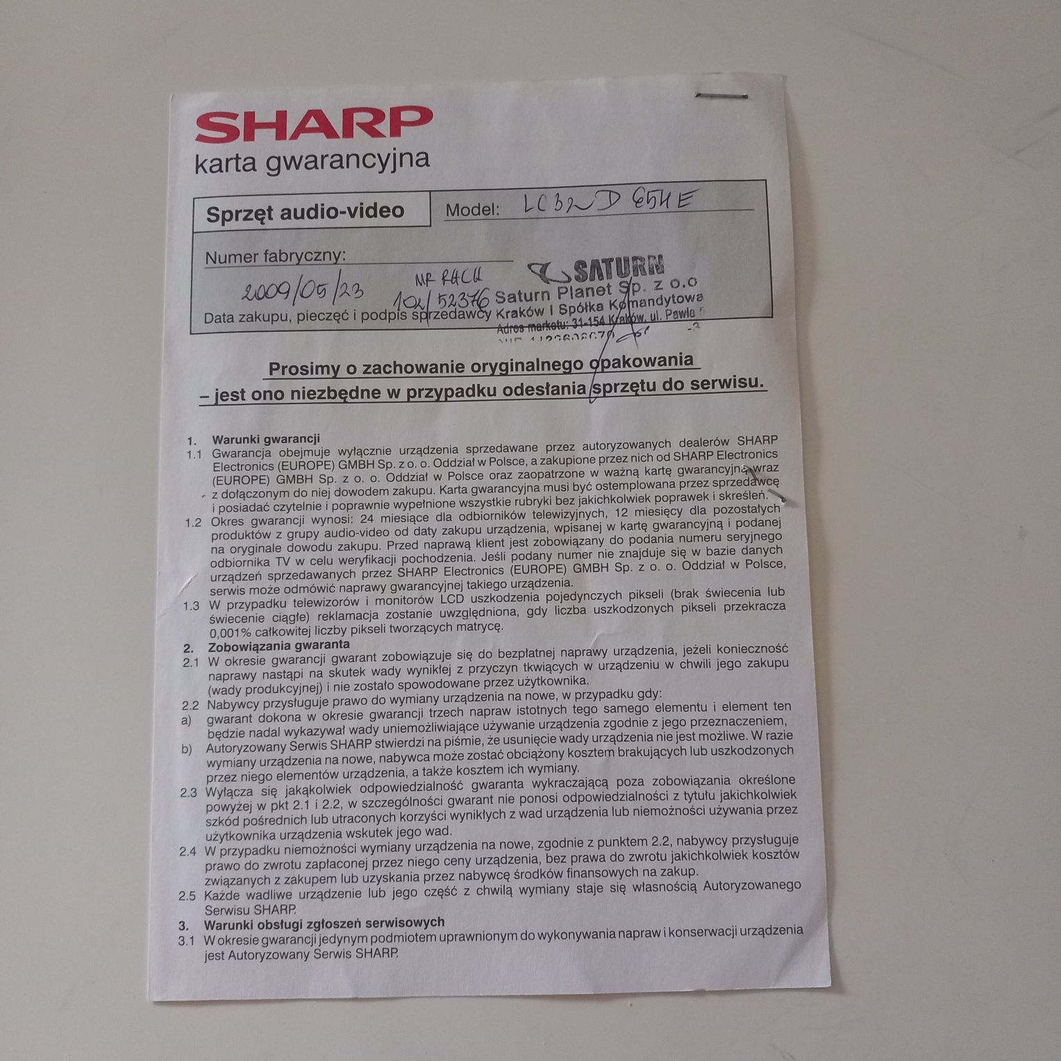 Telewizor Sharp instrukcja obsługi
