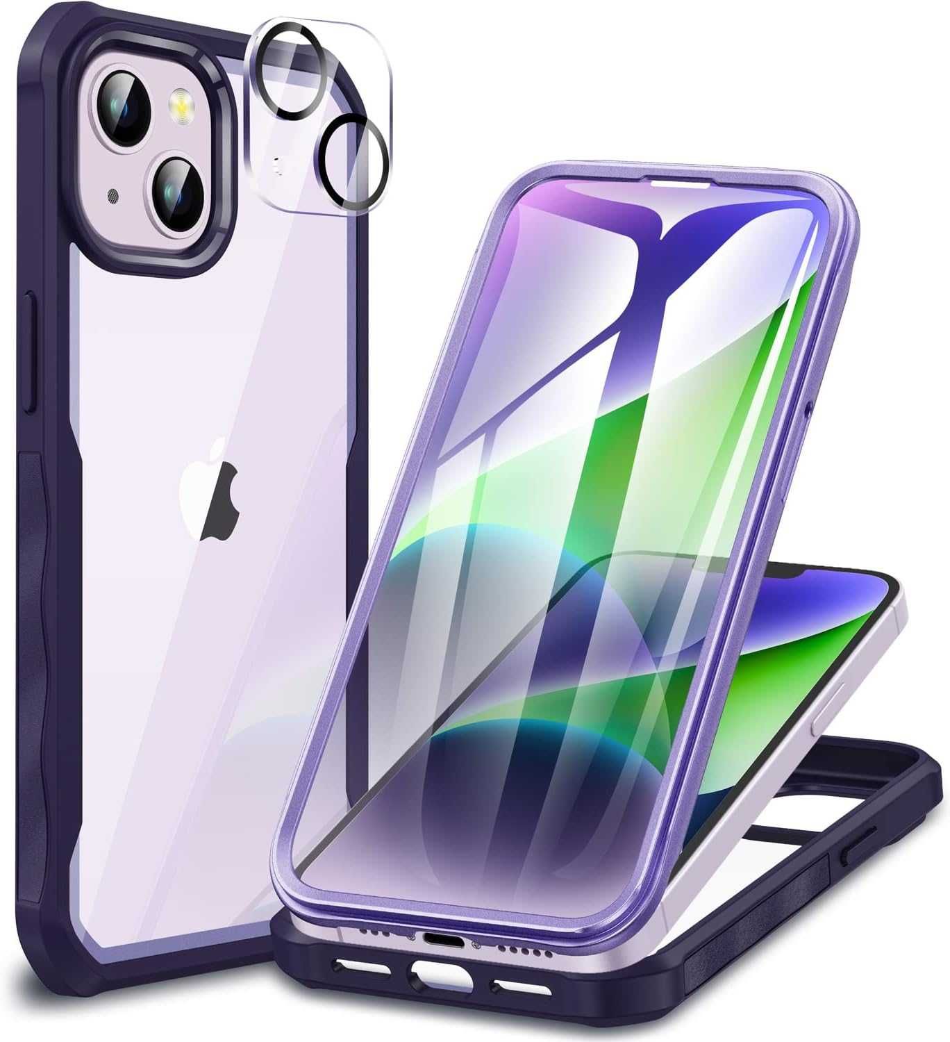 CENHUFO etui 360 iPhone 14 Plus pancerne fioletowe + szkło na aparat