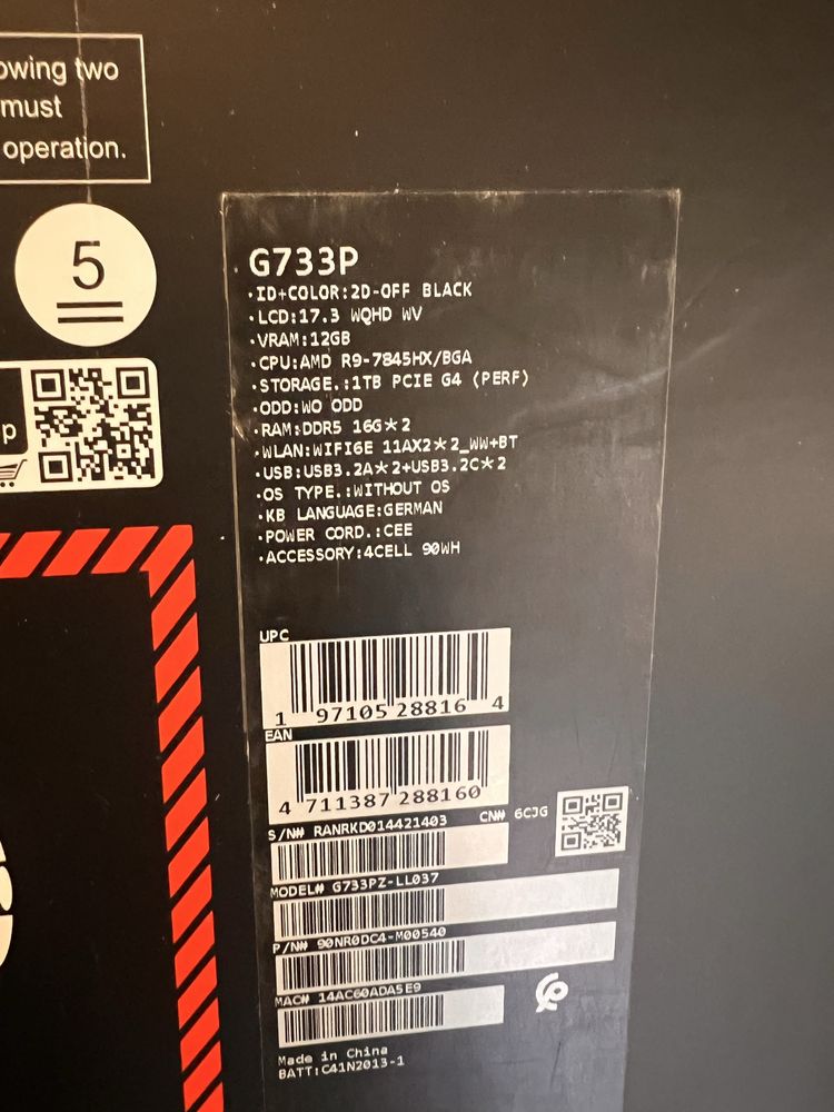 Игровой Asus G733 Qhd 240hz Ryzen 9-7845hx Rtx 4080-12g ddr5-32 ssd 1t