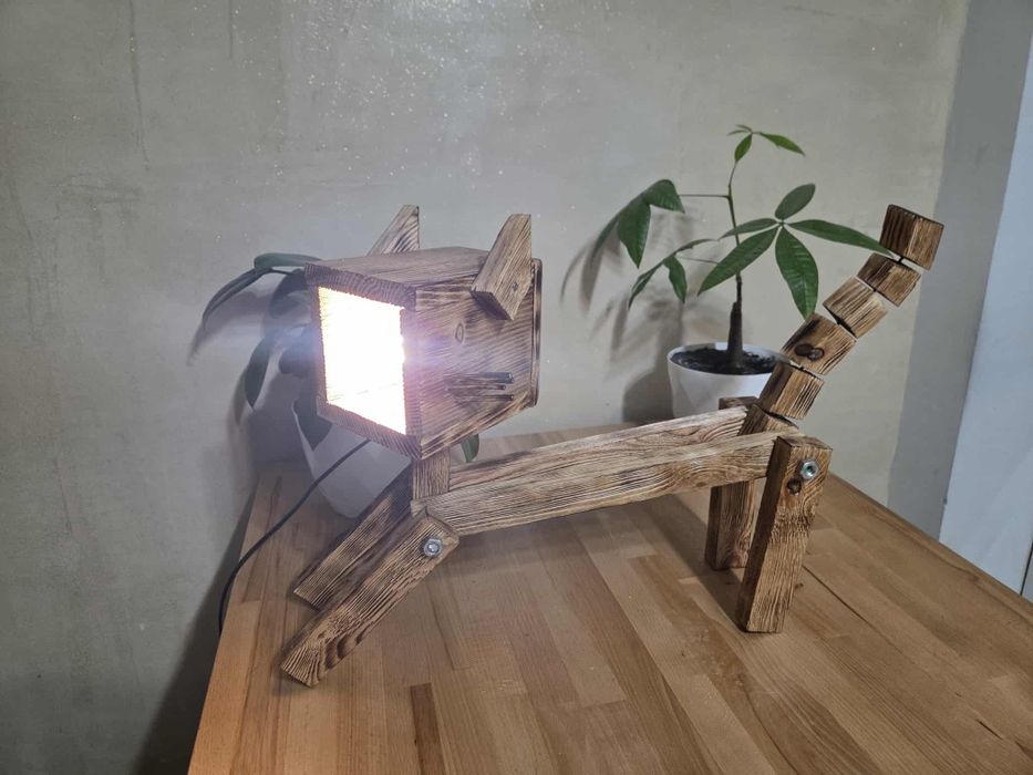 Lampka drewniana - kot/ Handmade loft /industrial