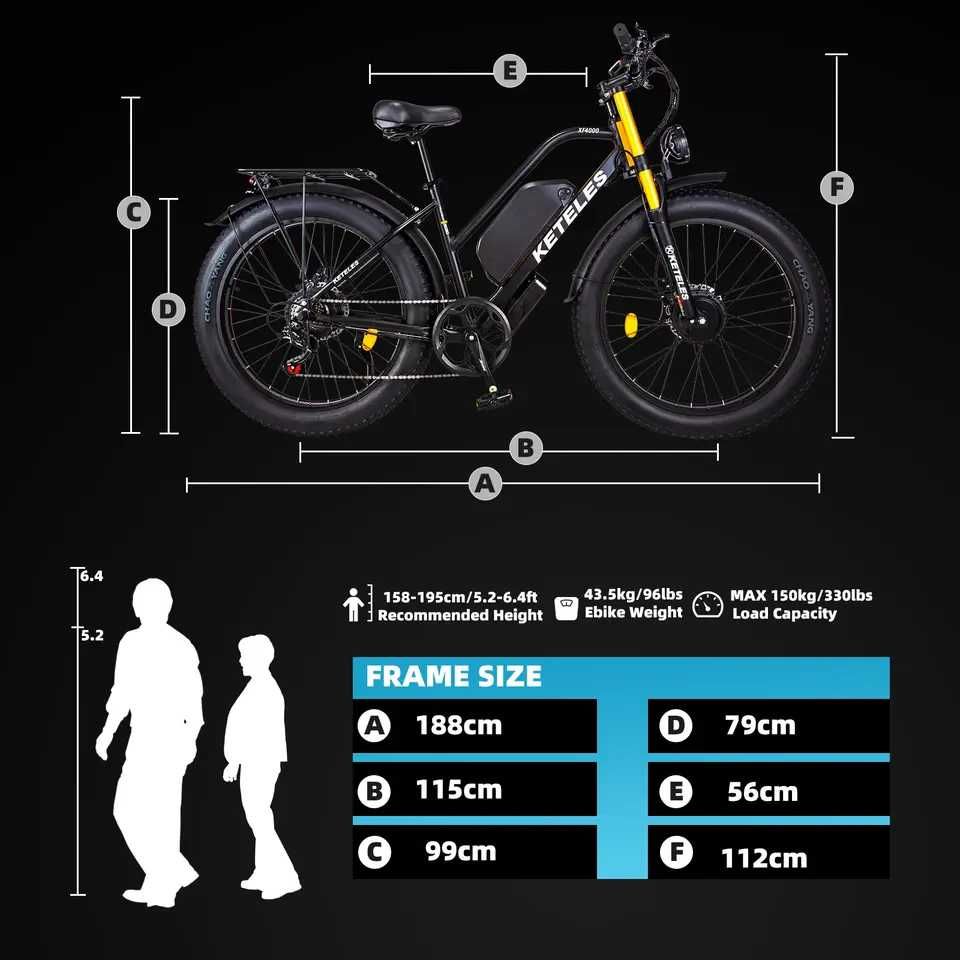 Bicicleta elétrica KETELES XF4000 com 2000W Motor Duplo