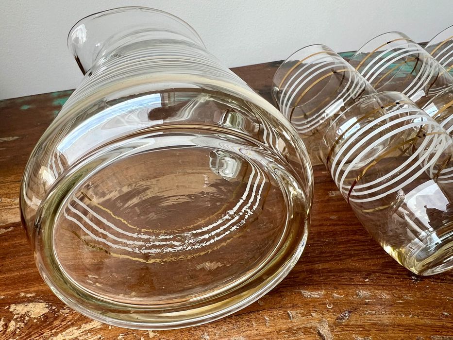 Szklany komplet zestaw do napojów ze złoceniami NEW LOOK PRL IDEALNY