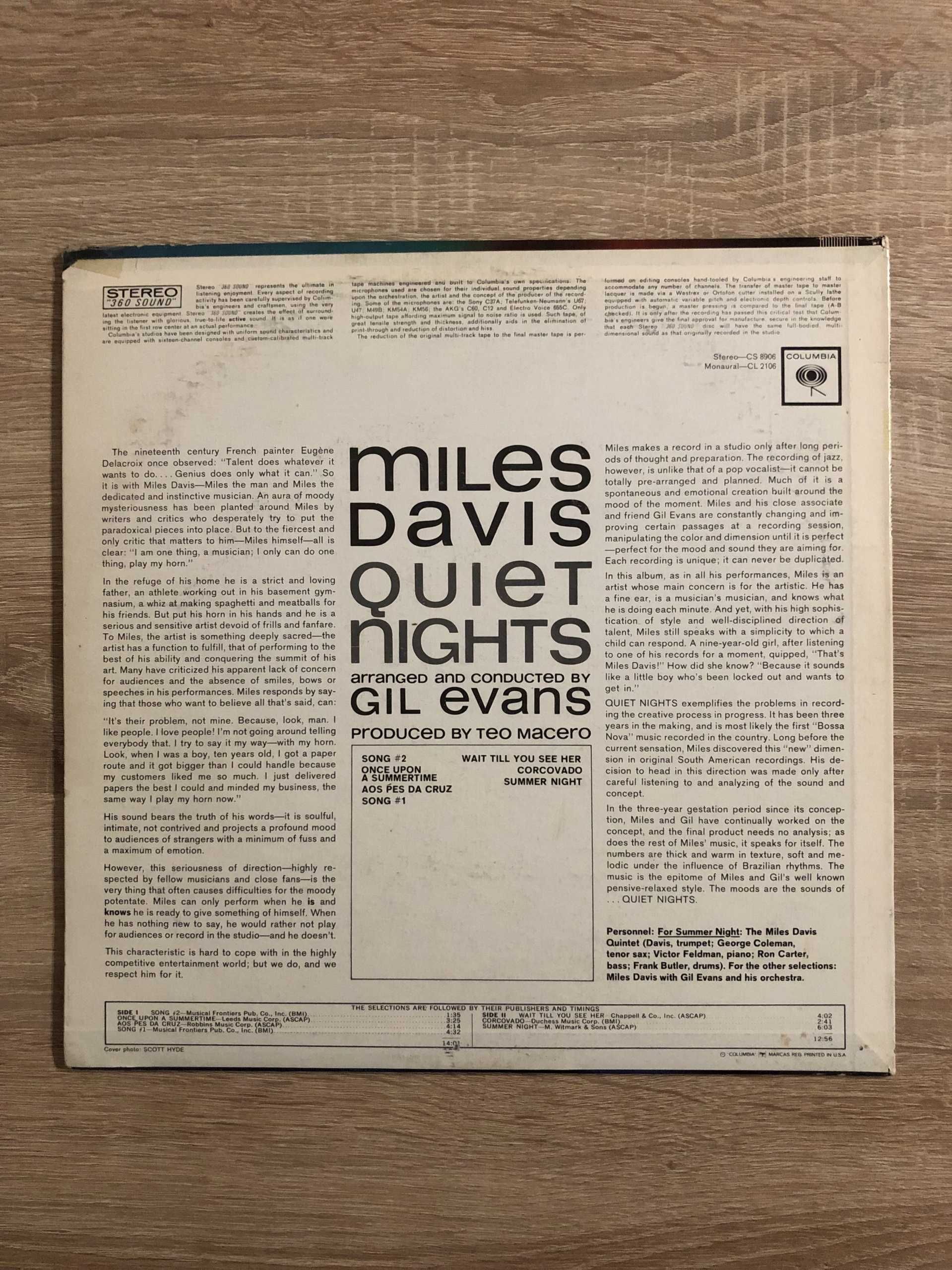 Miles Davis Quiet Nights 1 Press USA STEREO 1964 EX- LP