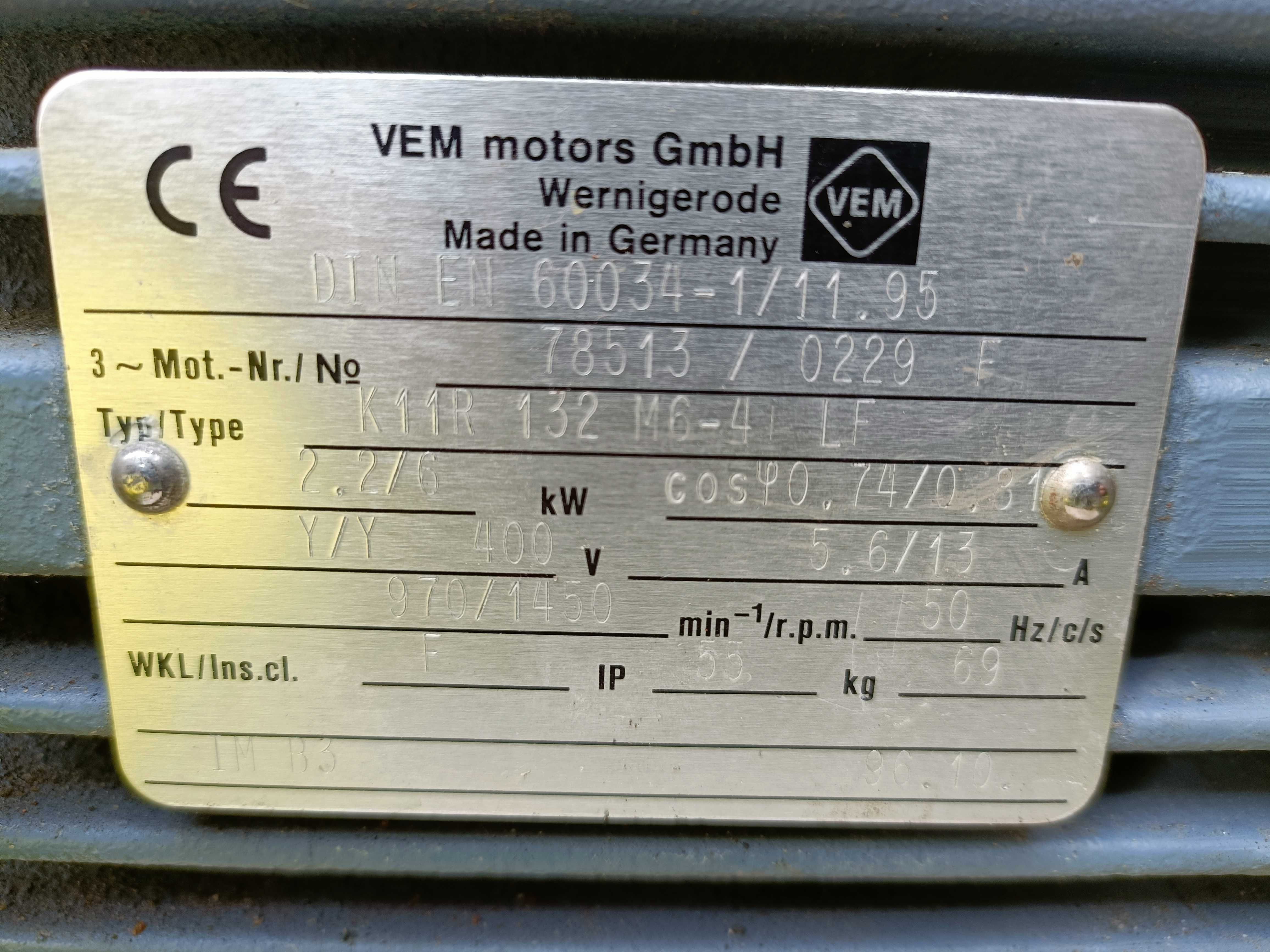 Silnik elektryczny VEM 3 fazowy dwubiegowy 2 2 / 6 kW