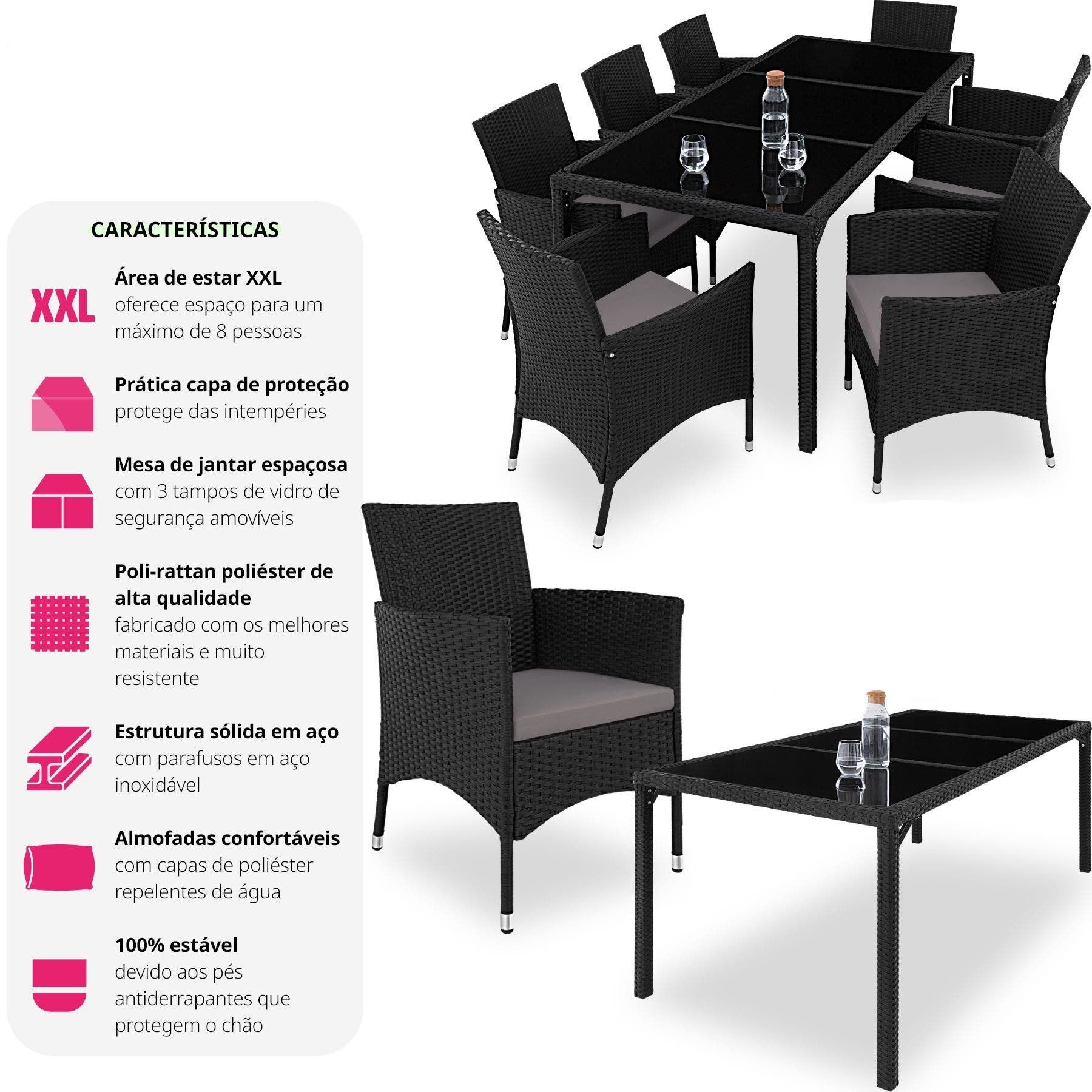 Conjunto de Jantar de Exterior 9 Peças (Mesa + Cadeiras, Indian Ocean)