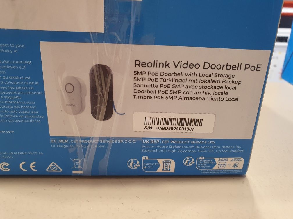 Video doorbell poe com chime 5MP-Reolink