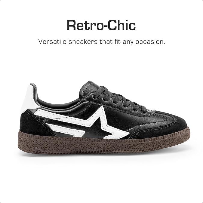 DREAM PAIRS Klasyczne Trampki Retro dla Dzieci - Czarny 36 EU