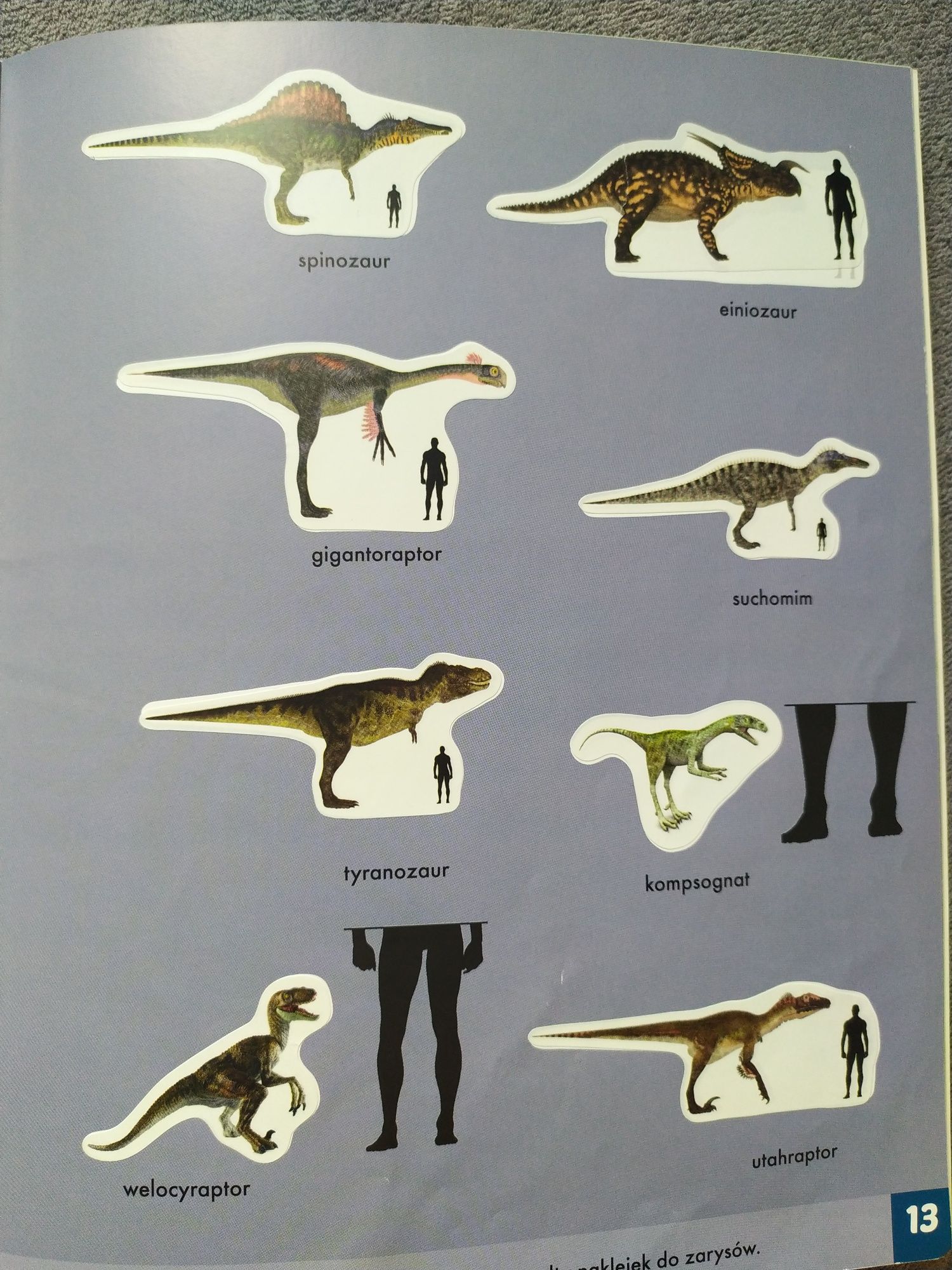 Dinozaury książka dla dzieci naklejki ciekawostki łamigłówki
