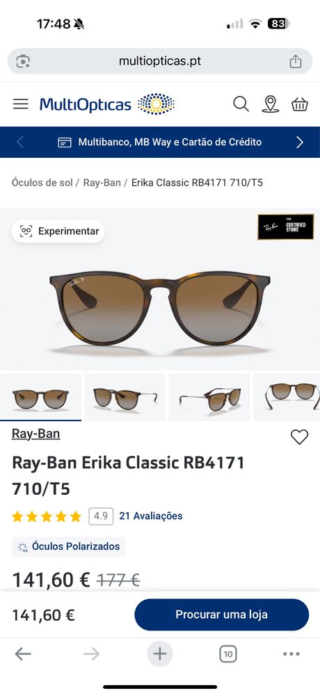 Óculos sol ray ban