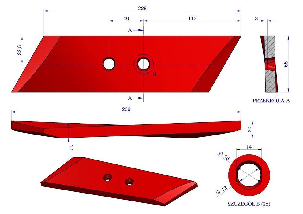 Kverneland  Dłuto lemiesza prawe W-053090 stal borowa WARYŃSKI Wysyłka