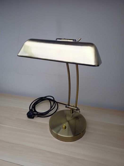 Stylowa lampa gabinetowa biurkowa mosiężna z regulacją jasności dimmer