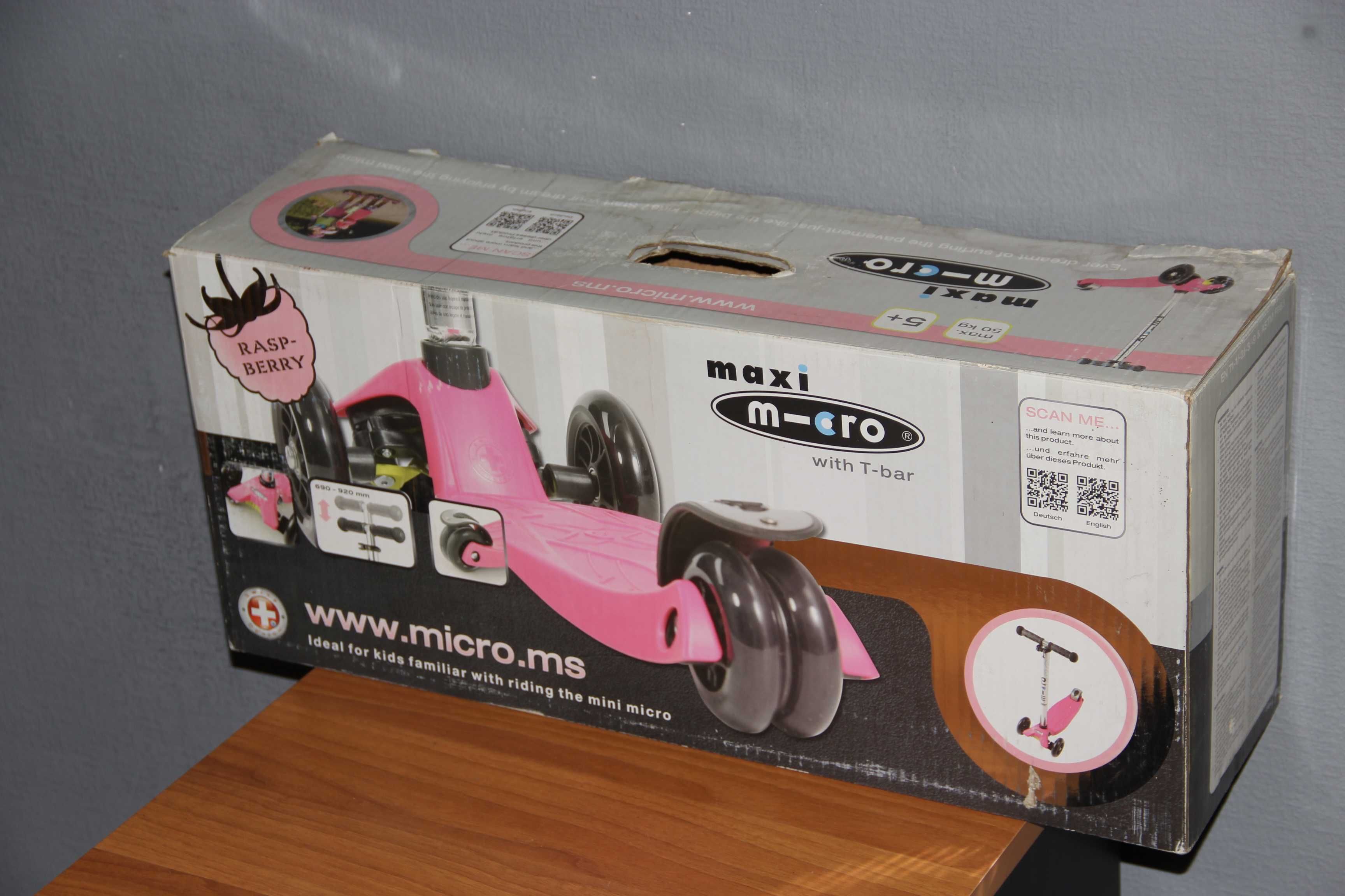 Самокат Micro Maxi Classic 50 kg 4-колісн T-Bar рожевий відмінний стан