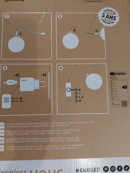 Girlanda 16x kulki LED USB guirled
