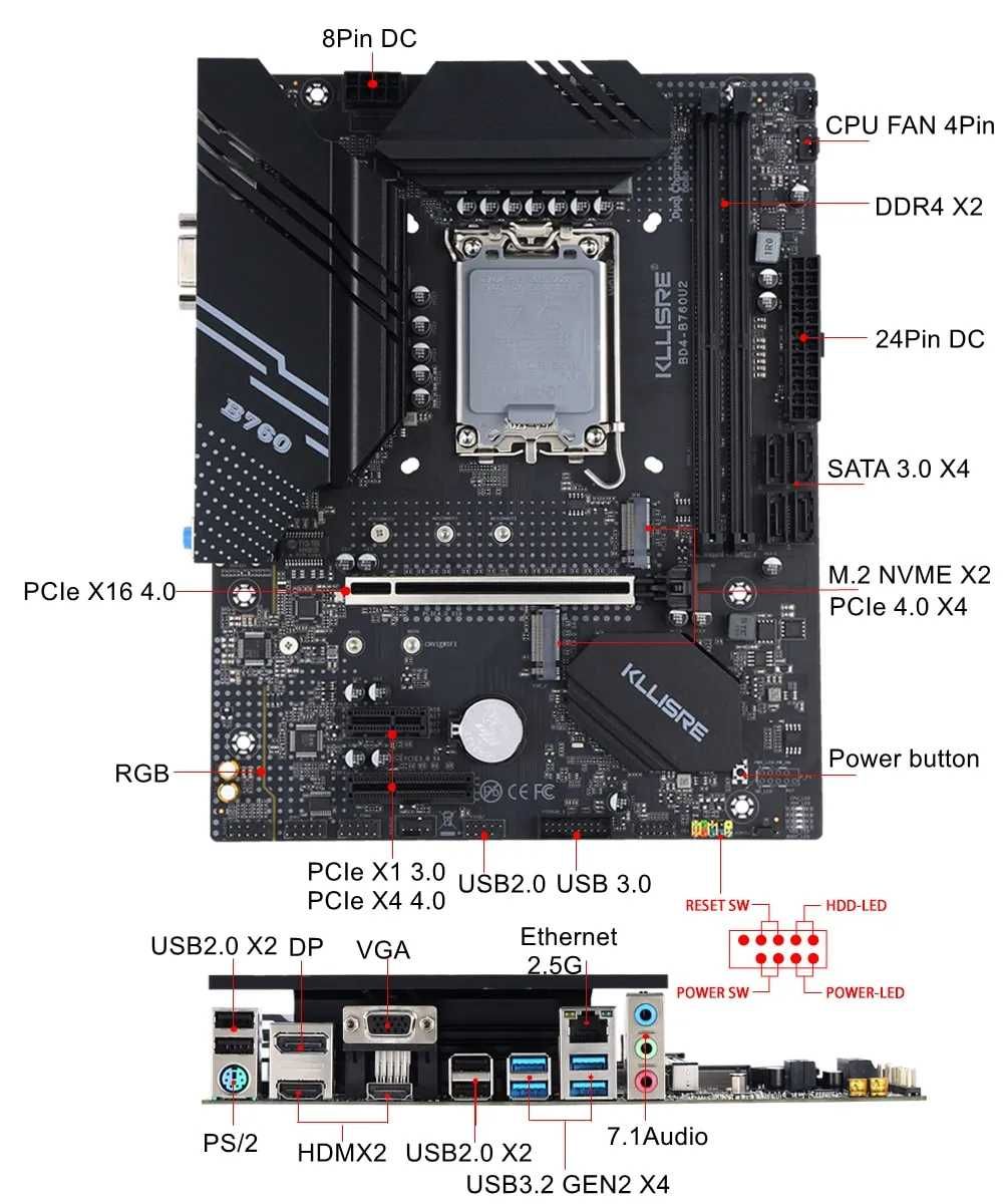 Материнська плата Kllisre B760 DDR4, LGA 1700