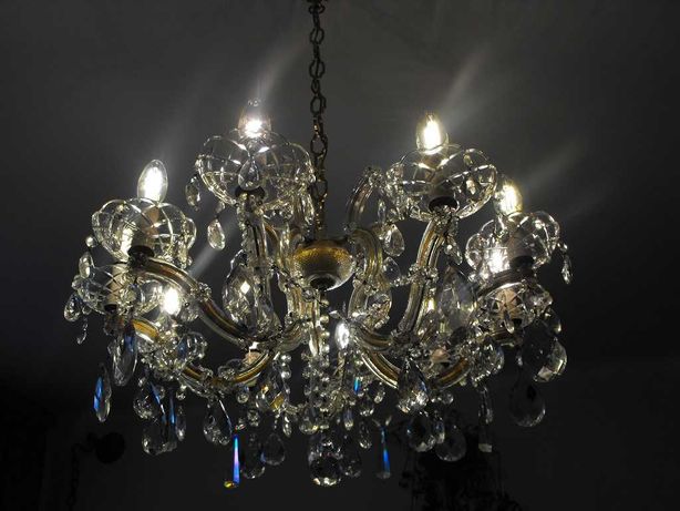 Duży, szklany, dziesięcioramienny żyrandol/lampa z kryształami