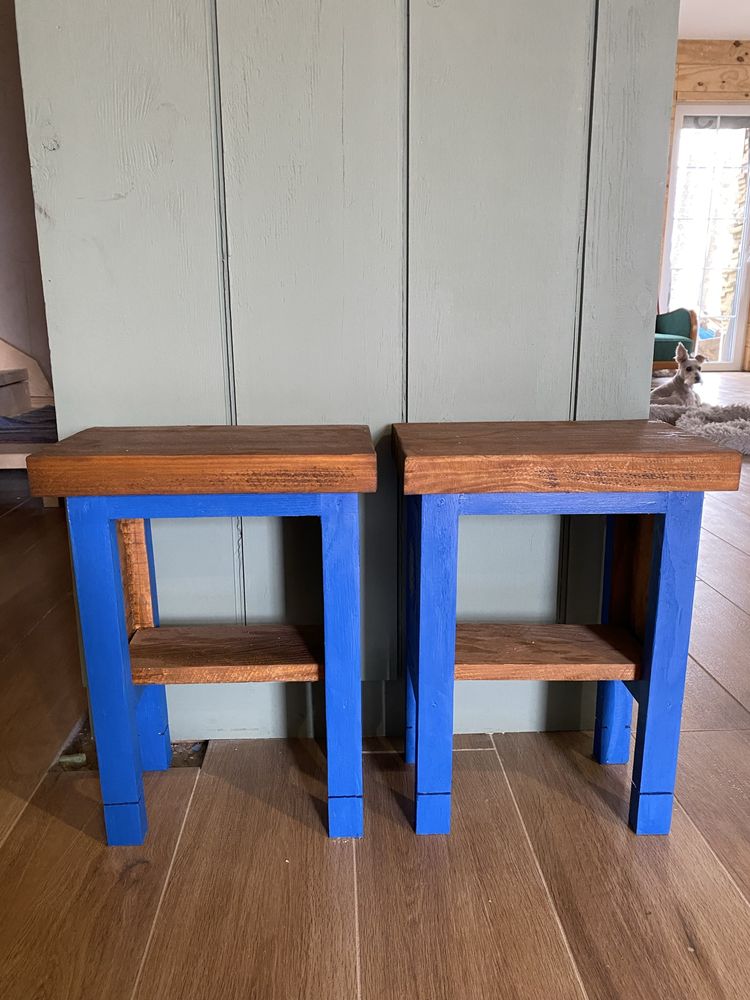 Stolik nocny stołek drewniany vintage rustykalny komplet