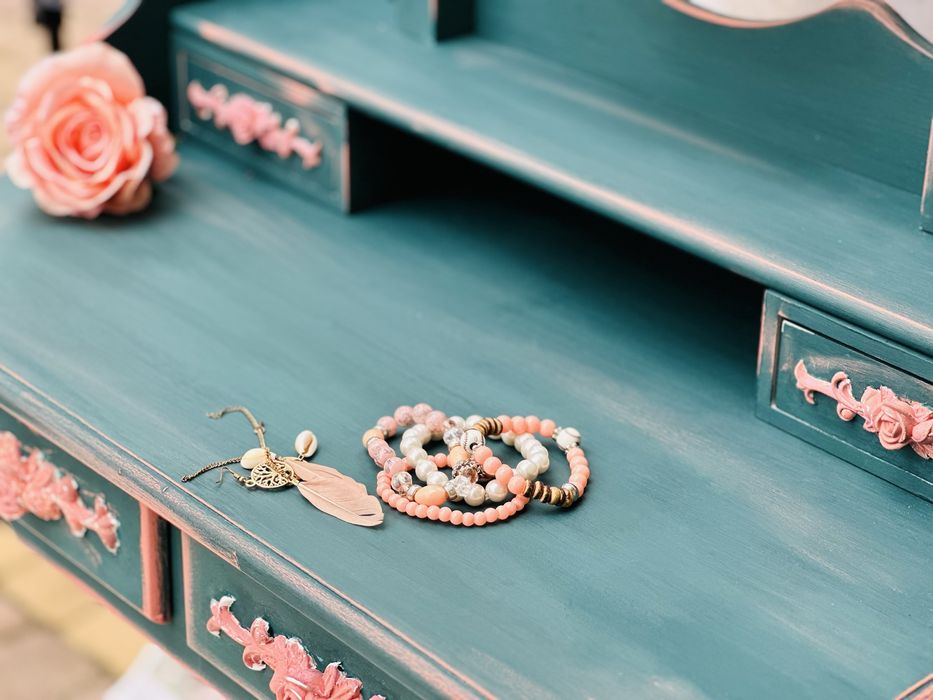 Toaletka z lusterkiem, zielona, GRATIS stołek