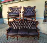 Wypoczynek skórzany pikowany sofa 2 fotele