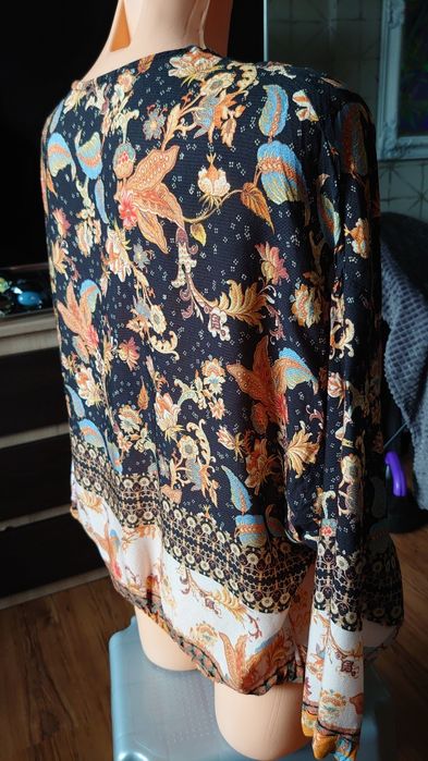 Desigual bluzka damska M kolorowa letnia nietoperz wzorzysta wiskoza