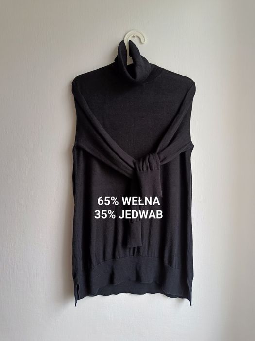 Czarny golf Uterque M długi wełniany jedwabny premium naturalny skład