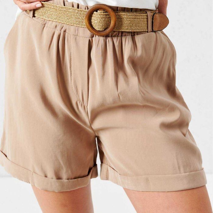 Spodenki damskie italy z plecionym paskiem UNI beż