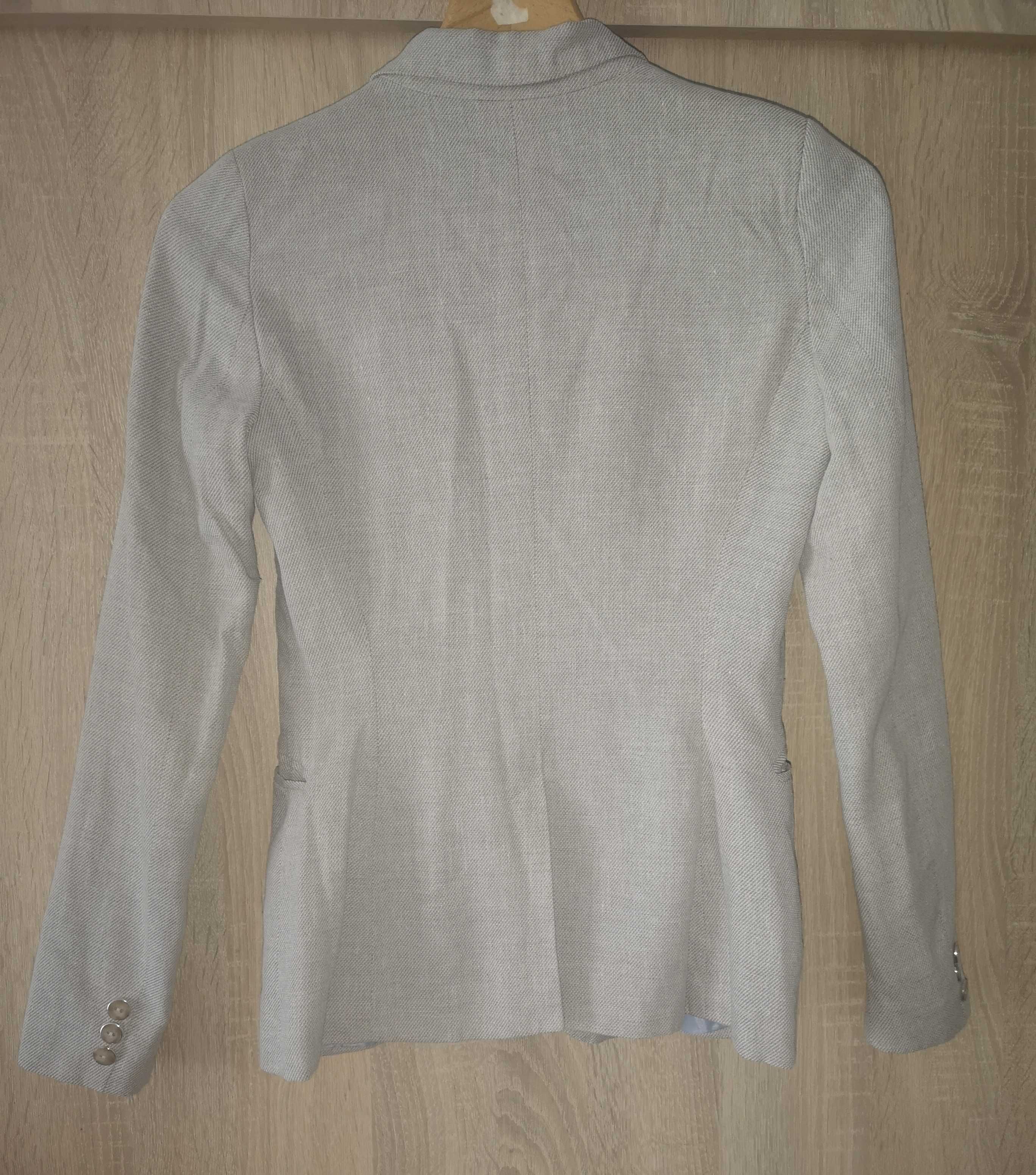 Żakiet Marynarka Len bawełna beżowy chłodny beż 34 XS Reserved