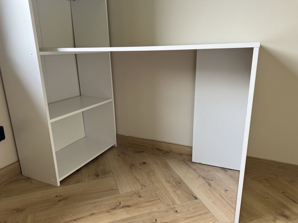 Regał 180 cm + biurko 125 cm – biały komplet
