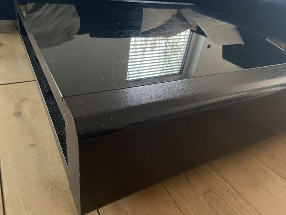 Stolik kawowy duży 120x120 fornir wenge, blat szyba ciemna