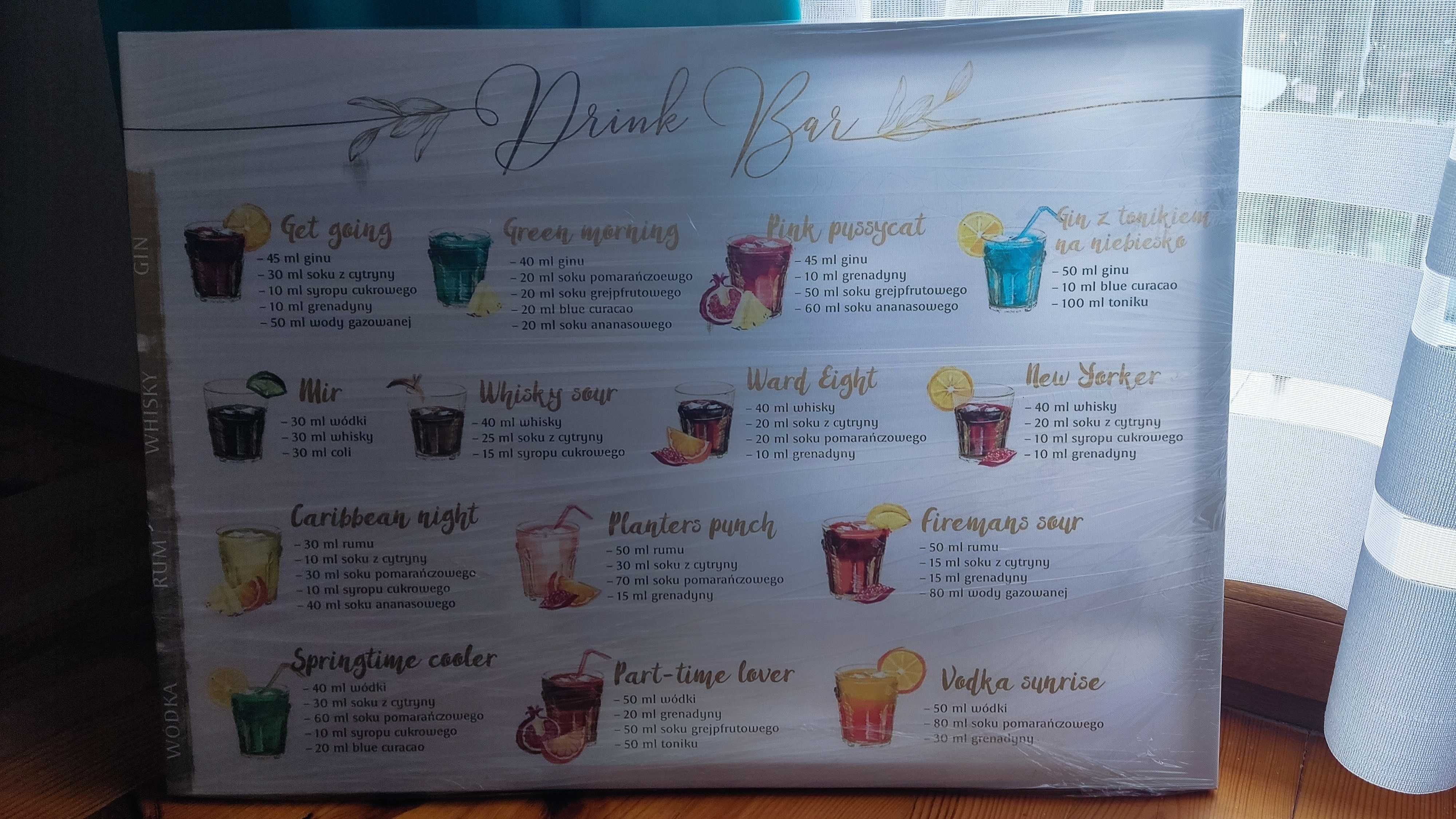 Menu do samoobsługowego Drink Baru