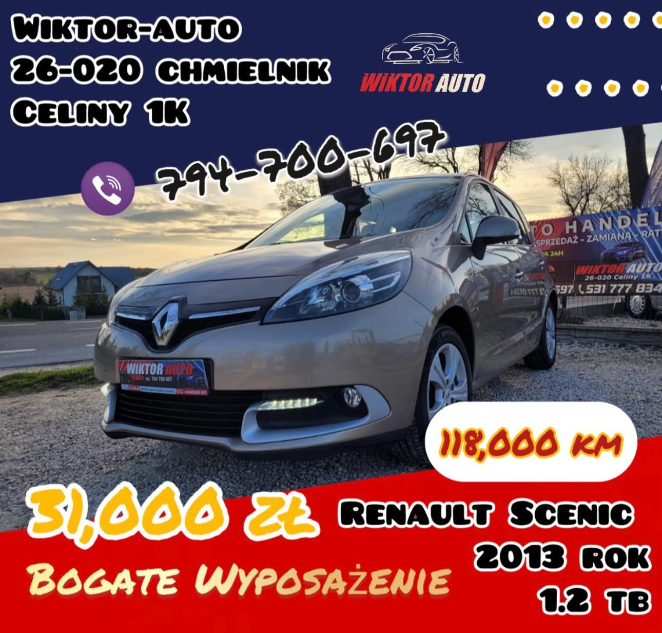 Renault Scenic*2013 rok*1,2 TB*118 przebiegu*NAVI*2 kpl kół*Godny uwag