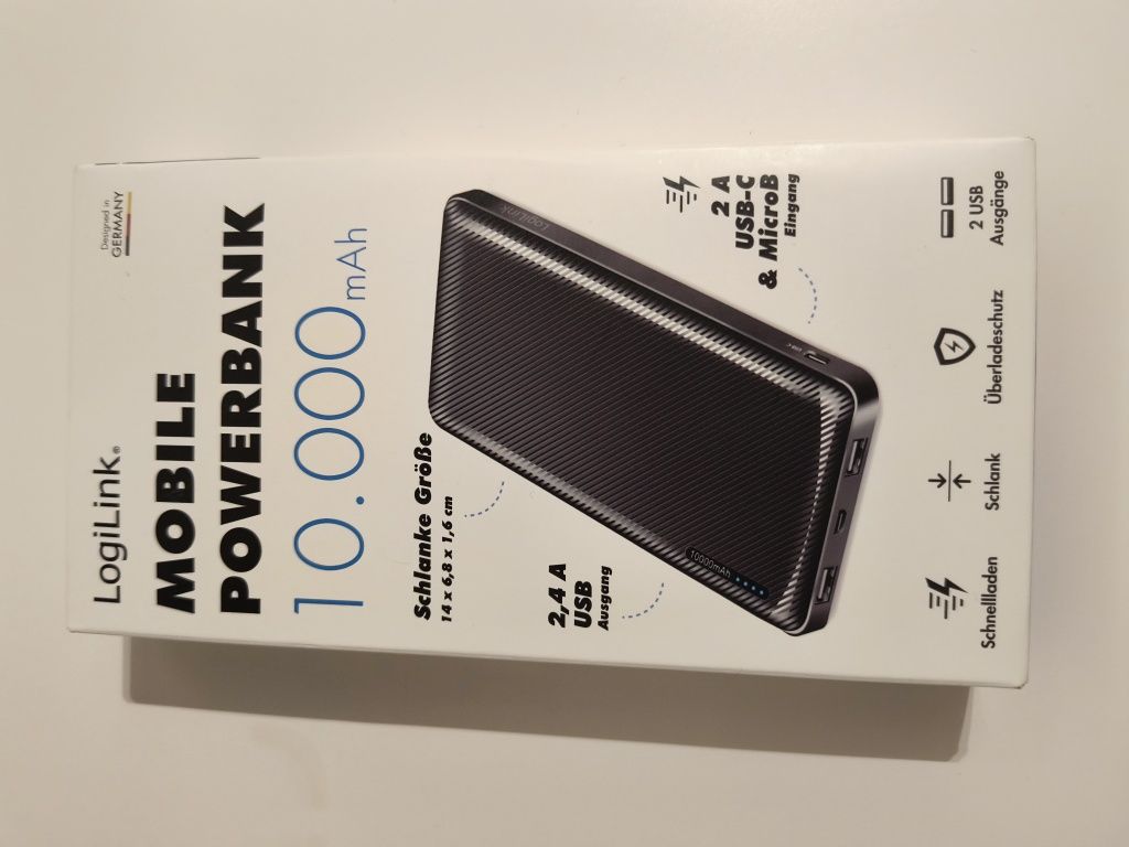 Power bank 10000 mAh, 2x USB-A, USB-C, з функцією швидкої зарядки, чор