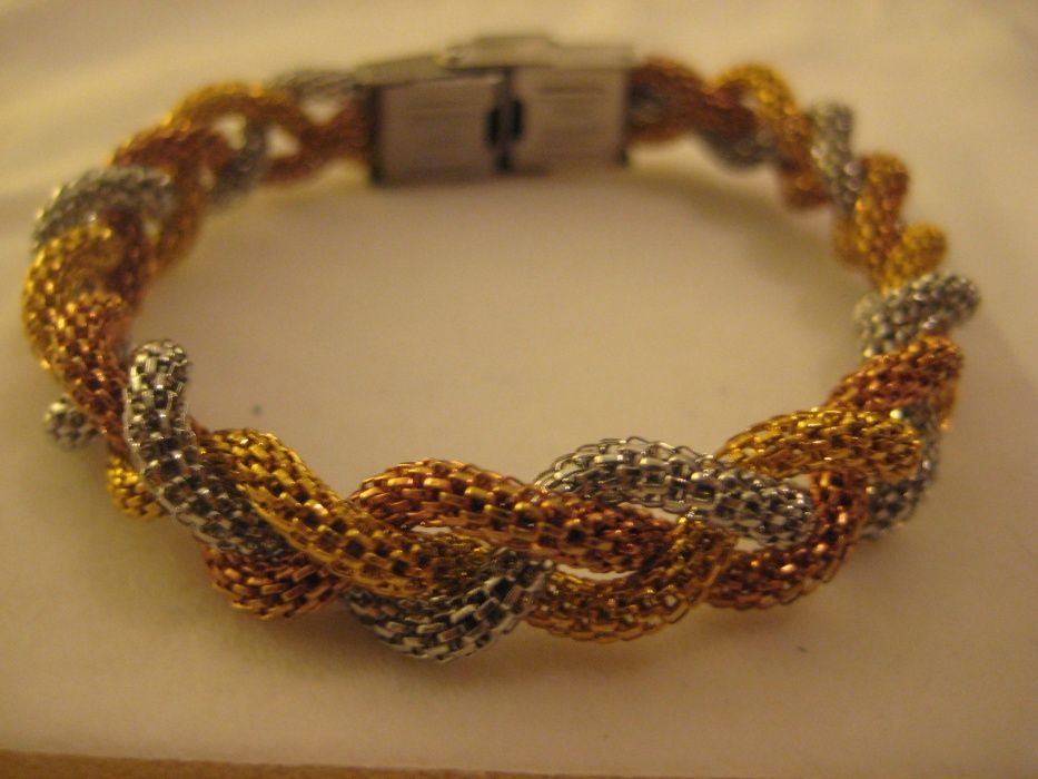 Pulseira em aço, trança, 3 tons(NOVA)