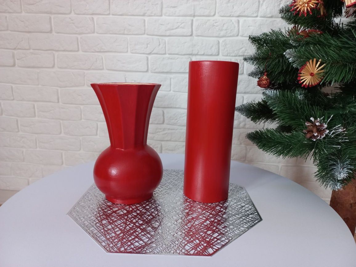 Piękne, duże dwa WAZONY ceramiczne, CZERWONE dekoracyjne jak Nowe