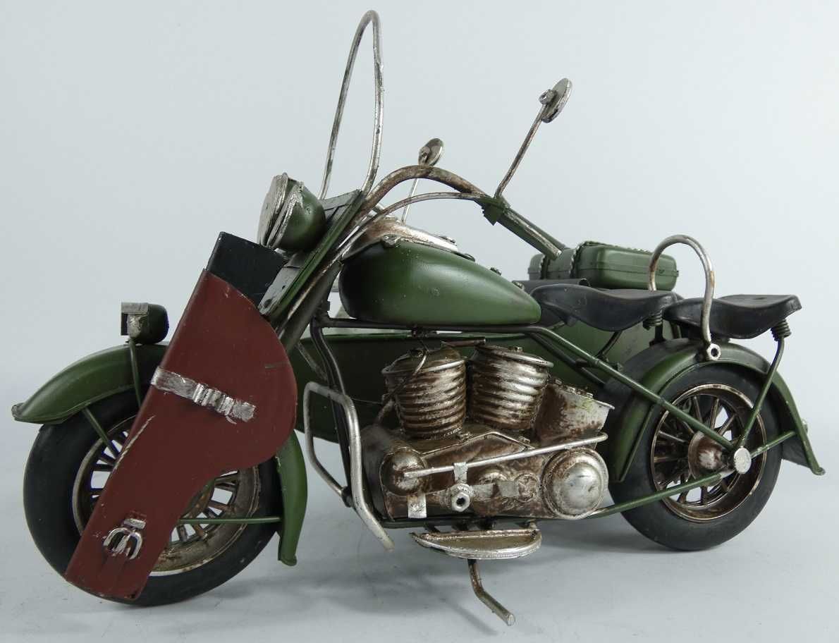 Wojskowy Metalowy MOTOCYKL z koszem zielony karabin RETRO pojazd motor