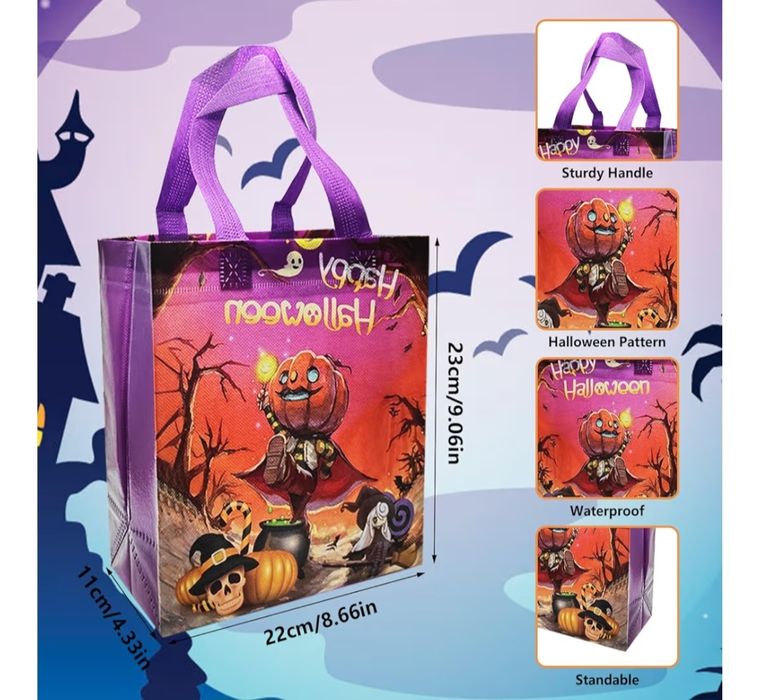 Torby na Halloween - 4 sztuki - wielorazowe z tworzywa - nowe