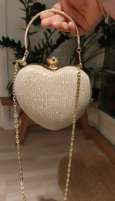 Torebka wizytowa wieczorowa złoty brokat serce