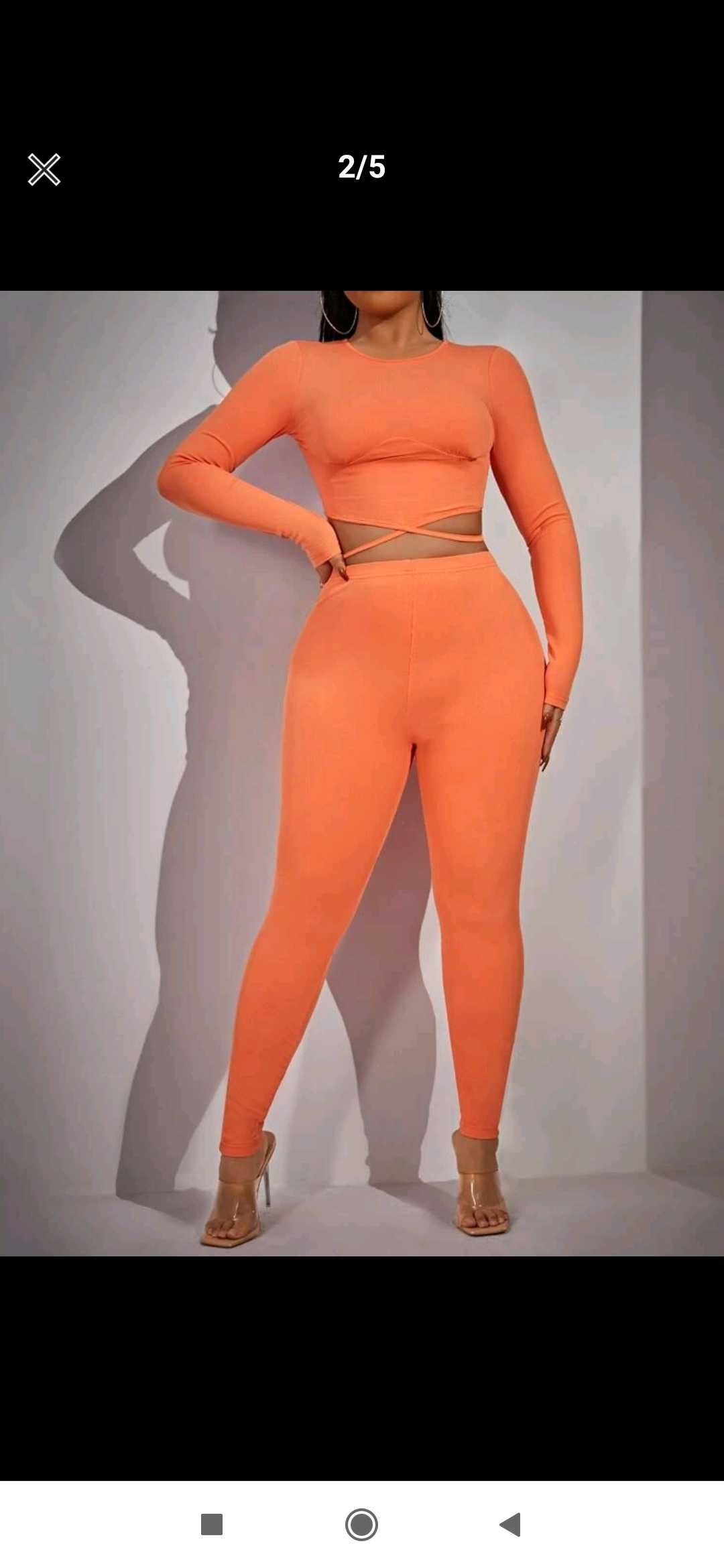 Nowy komplet sportowy pomarańczowy na siłownię damski prążkowany