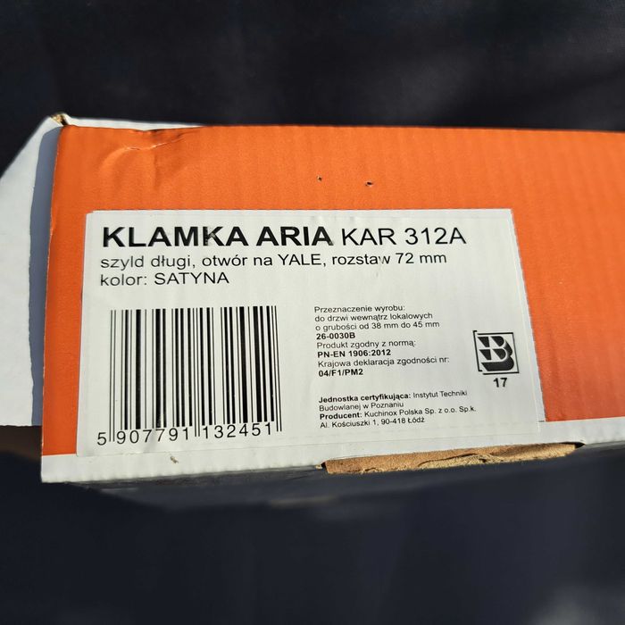 ARIA klamka na szyldzie długim na wkładkę SKU: KAR 312A