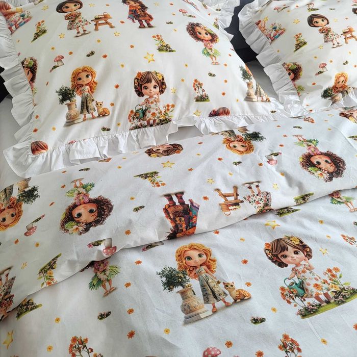 Дитяча постільна білизна з рюшами. Комплект для дівчинки 100% бавовна