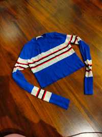 ZARA knit crop top prażkowany z długim rekawem bluzka paski niebieska